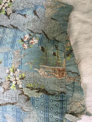 Early 18 Th Century Silk Brocade Fragment With Woven Sailing Ship.  Rare 4