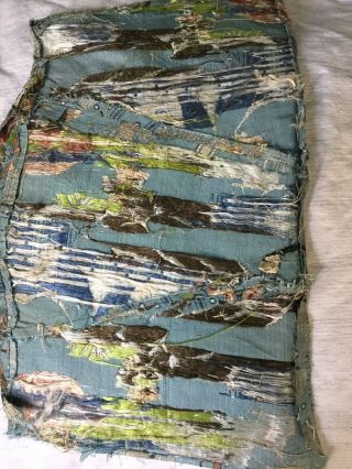 Early 18 Th Century Silk Brocade Fragment With Woven Sailing Ship.  Rare 5