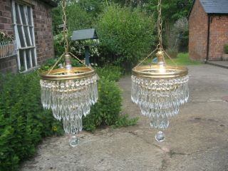 Vintage 4 Drop Crystal & Brass Waterfall Chandeliers Fully Wired /4134