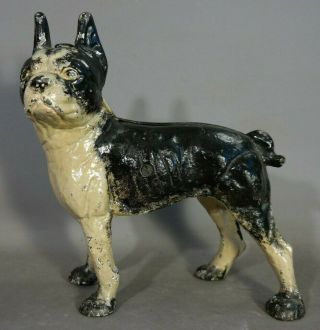 Rare Antique Left Facing Old Hubley Dog Cast Iron Boston Terrier Statue Doorstop
