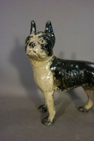 RARE Antique LEFT FACING Old HUBLEY Dog CAST IRON BOSTON TERRIER Statue DOORSTOP 2