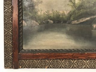 Antique Late 19th C Oil On Board Lake Mountain Scene Framed 16 x 20 Opening 4