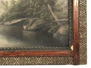 Antique Late 19th C Oil On Board Lake Mountain Scene Framed 16 x 20 Opening 5