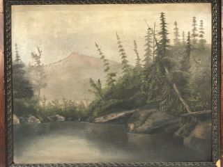 Antique Late 19th C Oil On Board Lake Mountain Scene Framed 16 x 20 Opening 6