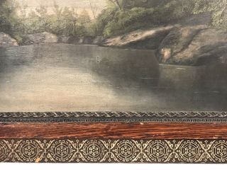 Antique Late 19th C Oil On Board Lake Mountain Scene Framed 16 x 20 Opening 9
