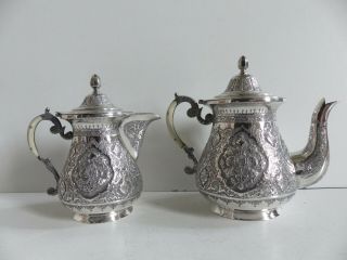 Antique Persian Silver 84 Tea And Coffee Pots Marked 800 Grams