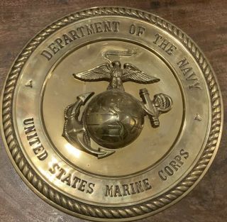 Vintage 11” Brass Department Of The Navy United States Marine Corps Plaque