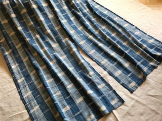 Antique French Curtains - Indigo Blue Ikat - French Flamme Cotton - 19th