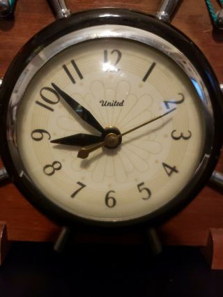 Vintage United Mohogany Ship Clock 1950’s art deco antique mid century 3