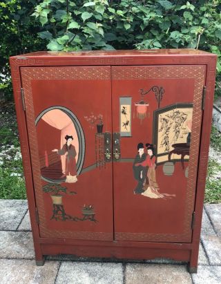 Antique,  Chinese Wood & Metal Cabinet / Armoire Design Pre Owned.