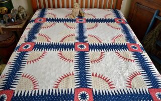Antique 1850s Hand Stitched American York Beauty Quilt AAFA 2