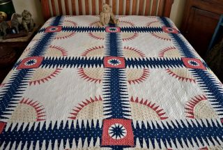 Antique 1850s Hand Stitched American York Beauty Quilt AAFA 6