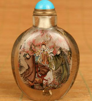 Unique Chinese Natural Hair Crystal Big Peach Garden Oath Sworn Snuff Bottle