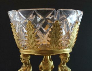 Vintage French Empire Style Gilt Bronze Patina Cut Crystal Figural Center Bowl 2