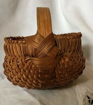 Miniature Antique Splint Split Buttocks Basket Old Patina Ash Or Oak Appalachia