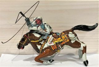 VINTAGE MARX TIN LITHO COWBOY RIDER W/ LASSO ON REARING HORSE WIND UP TOY W BOX 3