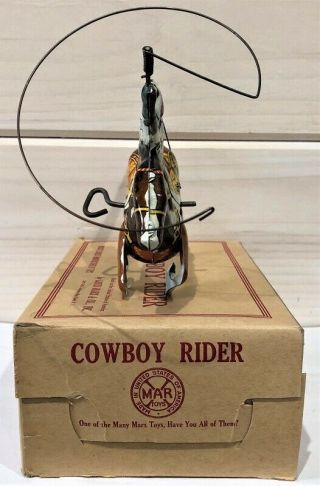 VINTAGE MARX TIN LITHO COWBOY RIDER W/ LASSO ON REARING HORSE WIND UP TOY W BOX 5