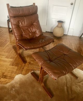 Mid - Century Ingmar Relling Westnofa High Back Leather Siesta Chair And Ottoman