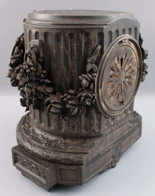 19thC Antique Victorian ANSONIA Spelter Mantle Clock w/ Figural Open Escapement 10
