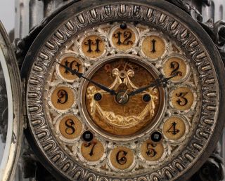 19thC Antique Victorian ANSONIA Spelter Mantle Clock w/ Figural Open Escapement 4