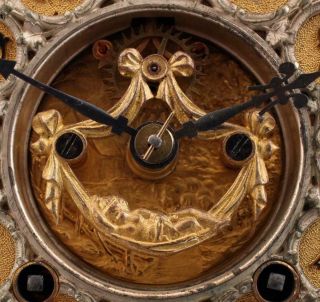 19thC Antique Victorian ANSONIA Spelter Mantle Clock w/ Figural Open Escapement 6