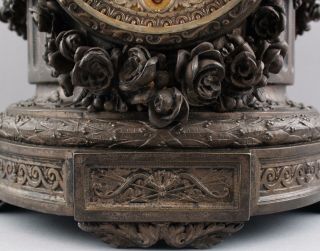 19thC Antique Victorian ANSONIA Spelter Mantle Clock w/ Figural Open Escapement 7