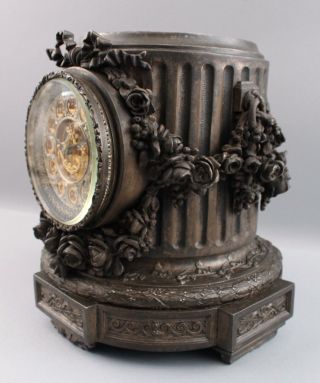 19thC Antique Victorian ANSONIA Spelter Mantle Clock w/ Figural Open Escapement 9