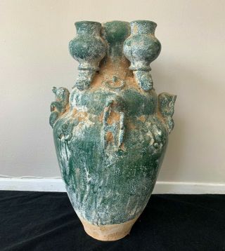 Large Chinese Han Dynasty Style Celadon Vase 22 1/2