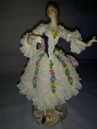 Dresden Lace 9 " Hand Painted Figurine