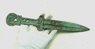 Rare Ancient Chinese Ca.  300bc Warring State Open Work Bronze D@gger R76