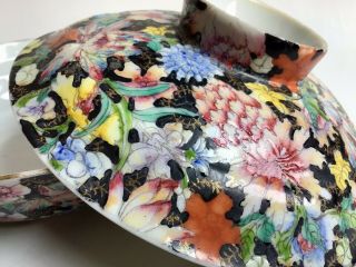 Chinese Porcelain Mille Fleur Bowl & Cover Qing Guangxu 12