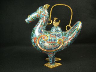 Antique Chinese C.  1840 Cloisonne Enamel Copper Vase Phoenix Wine Pitcher