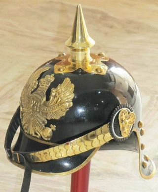 Iron German Prussian Pickelhaube Helmet Brass Accents Imperial Officer Spike