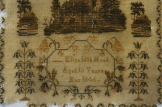 MID 19TH CENTURY RURAL SCENE & MOTIF SAMPLER BY ELIZABETH HEAD AGED 13 - 1846 8