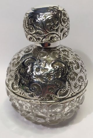 Silver Perfume Bottle 1914 Cut Glass Domed Jh Worrall Hallmarked London