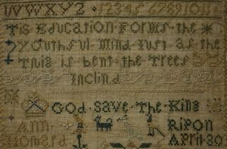 SMALL EARLY 19TH CENTURY EDUCATION & MOTIF SAMPLER BY ANN HOWARD AGED 10 - 1802 10