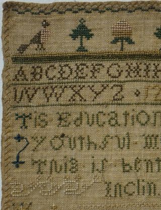 SMALL EARLY 19TH CENTURY EDUCATION & MOTIF SAMPLER BY ANN HOWARD AGED 10 - 1802 4