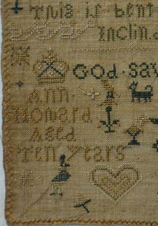 SMALL EARLY 19TH CENTURY EDUCATION & MOTIF SAMPLER BY ANN HOWARD AGED 10 - 1802 6