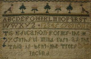 SMALL EARLY 19TH CENTURY EDUCATION & MOTIF SAMPLER BY ANN HOWARD AGED 10 - 1802 9