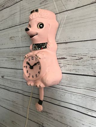 Vintage 1960 ' s Pink French Poodle Kit Kat Jeweled Wall Clock Eyes Move Tail Wags 6