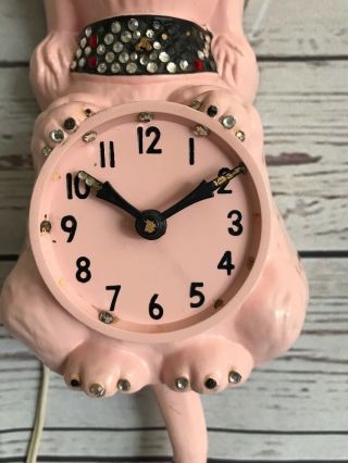 Vintage 1960 ' s Pink French Poodle Kit Kat Jeweled Wall Clock Eyes Move Tail Wags 7