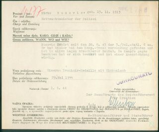 German Wwii 1944 Elite Croatia Ndh Zvonimir Medal Document