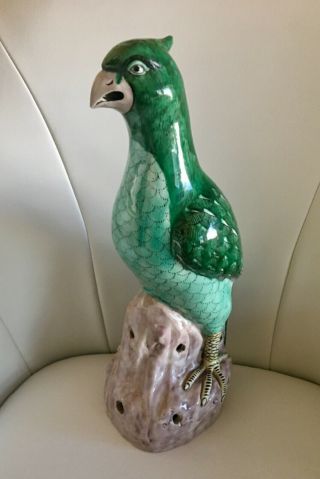 Rare 1850’s Chinese Porcelain Parrot,  14” In.  One Family Owned