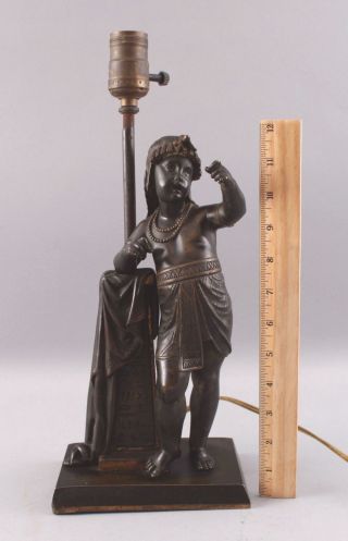 19thc Antique Egyptian Revival Orientalist Young Boy Bronze Converted Lamp