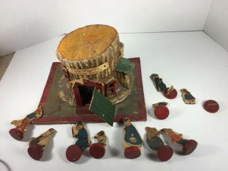 c.  1920/30 ' s Uncle Wiggily ' s Wiggly Hollow Stump Bungalow Toy Playset RARE 11