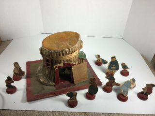 c.  1920/30 ' s Uncle Wiggily ' s Wiggly Hollow Stump Bungalow Toy Playset RARE 2