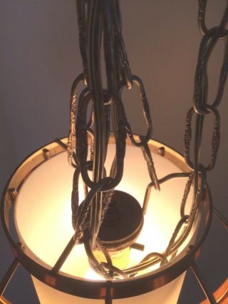 Vintage Mid Century Danish Modern Teak Wood Chandelier Ceiling Swag Lamp Light 4
