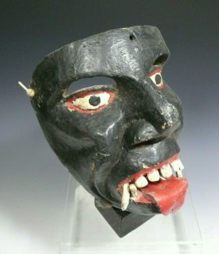 Mexico? Central America Polychrome Wood Carved Black Devil Dance Mask 20th C.