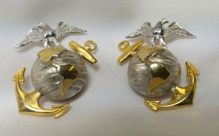 Vintage U.  S.  Marine Corps Eagle/globe Anchor Screw Hat/lapel Pin Set