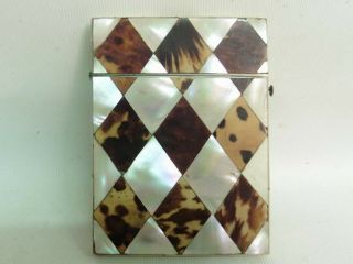 19thc Victorian Mother Of Pearl & Faux Tortoise Shell Card Case